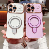 Plating Love Heart Magnetic  Phone Case For iPhone