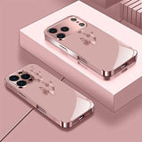 Pink Butterfly Pattern Pink Metallic Tempered Glass Case For iPhone