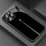 Sky Airplane Contrail Pattern Tempered Glass Phone Case For iPhone