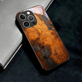 Resin Wood Art Splicing Pattern Tempered Glass Black Case For iPhone