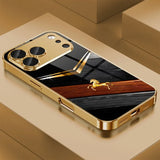 Wood Grain Golden Horse Pattern Paint Case For iPhone