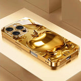 Golden For Apple Pattern Gold Metallic Paint Glass Phone Case For iPhone