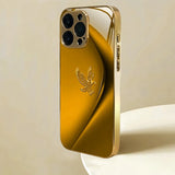 Simple Line Eagle Pattern Gold Metallic Paint Glass Phone Case For iPhone