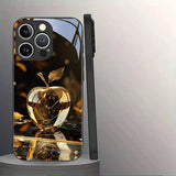 Black Golden Crystal For Apple Pattern Glass Case For iPhone