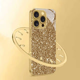 Sparkling Star Pattern Gold Metallic Paint Glass Case For iPhone
