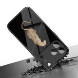 Golden Leopard Pattern Tempered Glass Black Case For iPhone