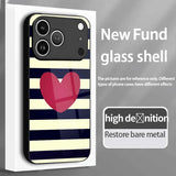 Creative Striped Heart Pattern Tempered Glass Case For iPhone