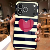 Creative Striped Heart Pattern Tempered Glass Case For iPhone