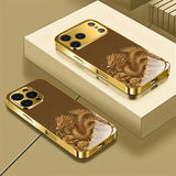 Brown Gold Dragon Pattern Gold Metallic Paint Glass Case For iPhone