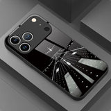 Night View Runway Airplane Tempered Glass Black Case For iPhone