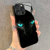 Cool Black Cat Mysterious Eyes Tempered Glass Case For iPhone
