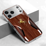 Golden Horse Wood Texture Tempered Glass Case For iPhone