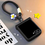 Ins Simple Solid Color Phone Case with Flower Hand Strap for Samsung Galaxy Z Flip