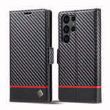 Carbon Fiber Flip Magnetic PU Leather Wallet Case for Samsung