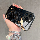 Luxury Black Lotus Flower Pattern Tempered Glass Case For iPhone
