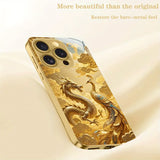 Golden Dragon Phoenix Print Gold Metallic Paint Glass Phone Case For iPhone