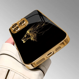 Golden lion profile pattern phone case For iPhone