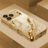 Golden Marble Waves Gold Metallic Paint Tempered Glass Case For iPhone