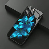 Elegant Blue Lily Floral Glass Material Phone Case For iPhone
