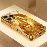 Running Horse Pattern Gold Metallic Paint Glass Case For iPhone
