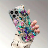 Luxury Colorful Flowers Pattern Glass Electroplated Case For iPhone