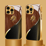 Luxury Textured Dragon Head Gold Metallic Paint Glass Phone Case For iPhone