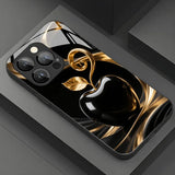 Black Gold For Apple Pattern Tempered Glass Case For iPhone