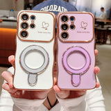 Plating Love Heart Magnetic Bracket Holder Case For Samsung