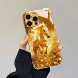 Running Horse Pattern Gold Metallic Paint Glass Case For iPhone