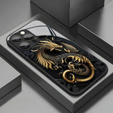Luxury Golden Dragon Pattern Tempered Glass Case For iPhone