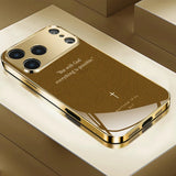 Minimalist Letters Pattern Gold Metallic Paint Glass Case For iPhone