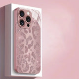 Fashion Pink Leopard Print Metallic Paint Glass Hard Phone Case For iPhone