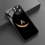 Trendy Moon Letter A Pattern Tempered Glass Case For iPhone