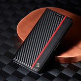 Carbon Fiber Flip Magnetic PU Leather Wallet Case for Samsung