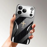 Electroplated phone case with a cross-grain wood and curved pattern For iPhone