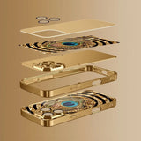 Golden Peacock Feather Pattern Gold Tempered Glass Case For iPhone