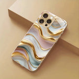 Marble Stone Pattern Gold Paint Tempered Glass Case For iPhone