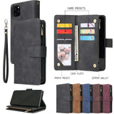 Premium Leather Wallet  Zipper Wallet Card Slots Magnetic Flip Case For iPhone