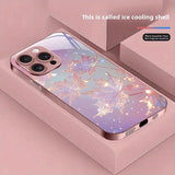 Pink Maple Leaf Pattern Pink Metallic Tempered Glass Case For iPhone