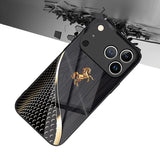 Stylish Golden Horse Pattern Tempered Glass Phone Case For iPhone