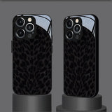 Black Leopard Print Tempered Glass Black Case For iPhone
