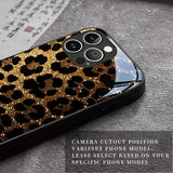 Golden Flash Leopard Pattern Tempered Glass Phone Case For iPhone