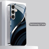 Electroplated glass phone case with blue ripple light-and-shadow pattern For Samsung