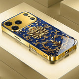 Jewelry Art Decoration Pattern Gold Metallic Paint Glass Phone Case For iPhone