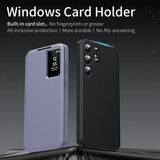 Leather Card Solt Pocket Smart Display LED Transparent Window Case for Samsung
