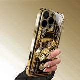 Creative Wealth Pattern Gold Metallic Paint Glass Phone Case For iPhone