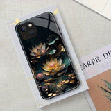 Lotus Pattern Anti-Fall Tempered Glass Case For iPhone