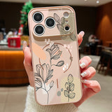 White Magnolia Flower Pattern Magnetic Case For iPhone