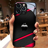 Black Carbon Fiber For Apple Pattern Glass Phone Case For iPhone