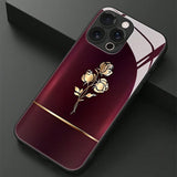 Gold Rose Print Tempered Glass Case For iPhone